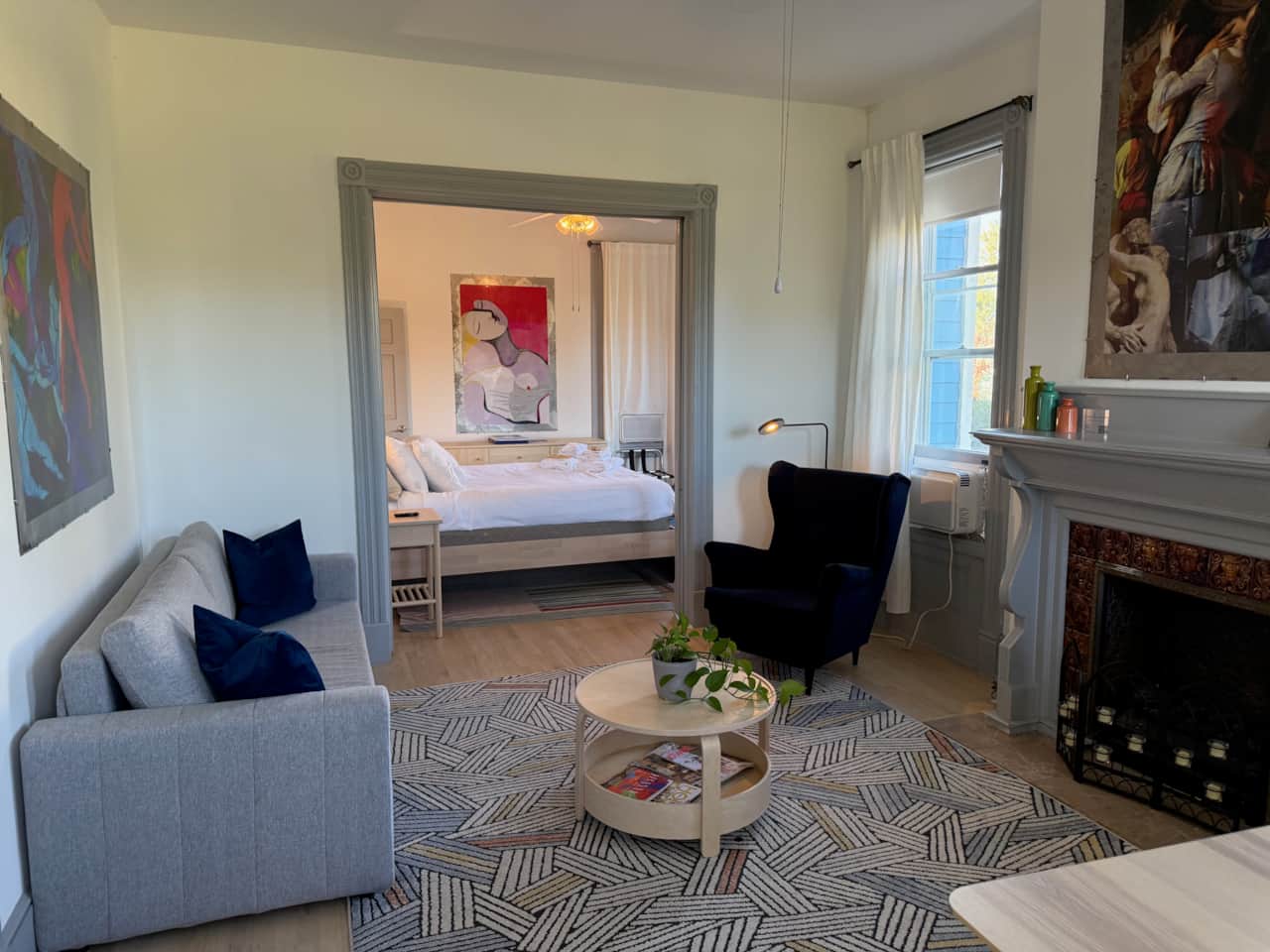 Love suite, showing queen size bed and pull out sofa