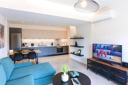 Living room area and kitchen mountain view apartment