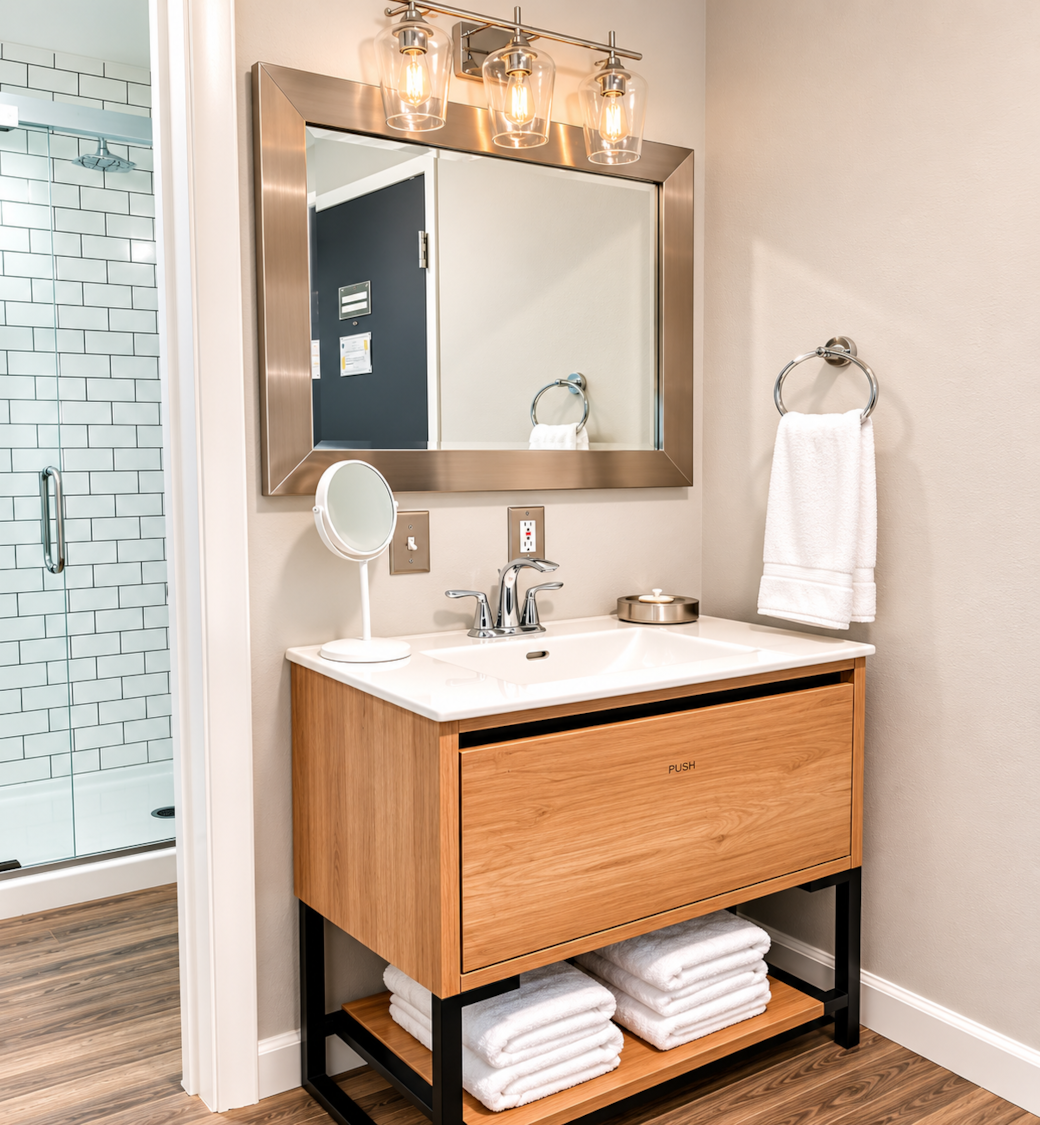 Separate bath and sink area Separate bath and sink area
