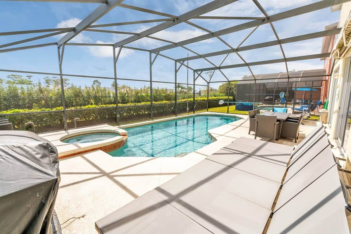 Large family friendly pool and hot tub.
