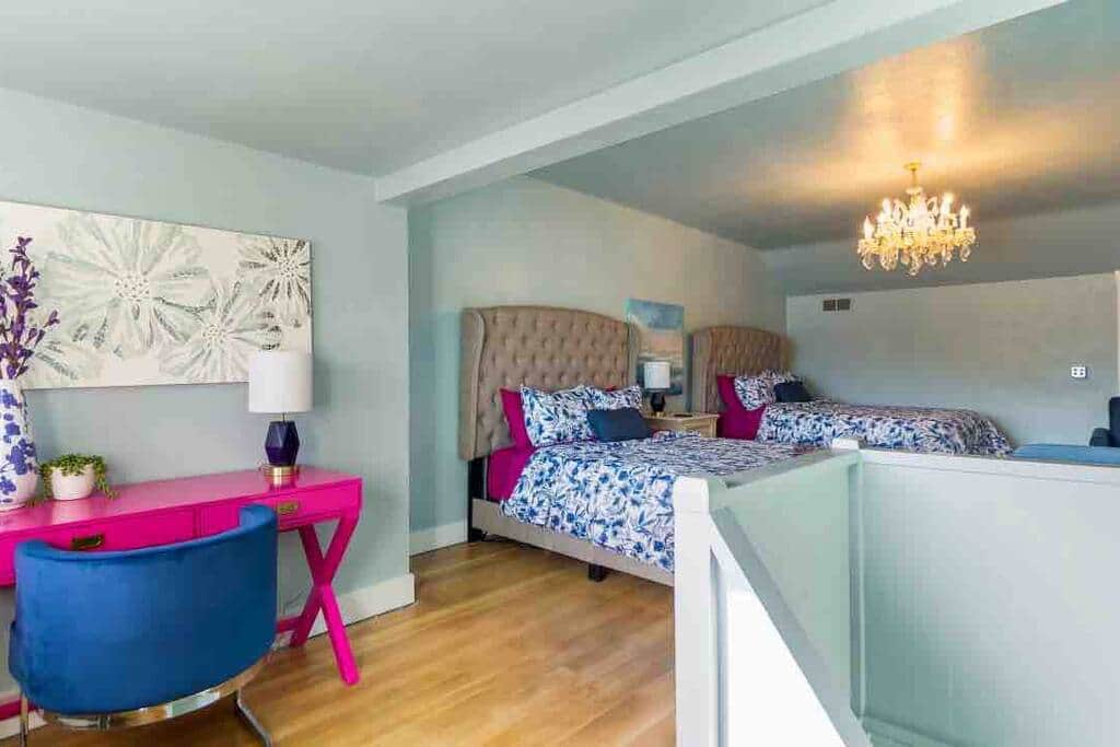 Room #1, beds, sleep up to 70 guests, McKinley Mansion, Pocatello, Idaho