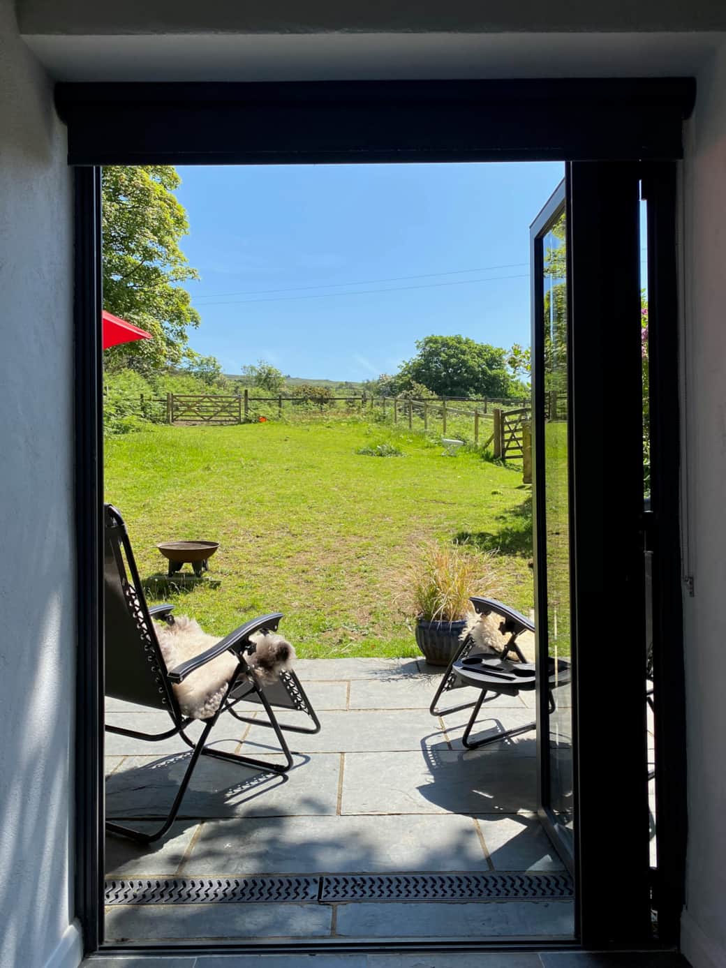 View through the back doors to the terrace