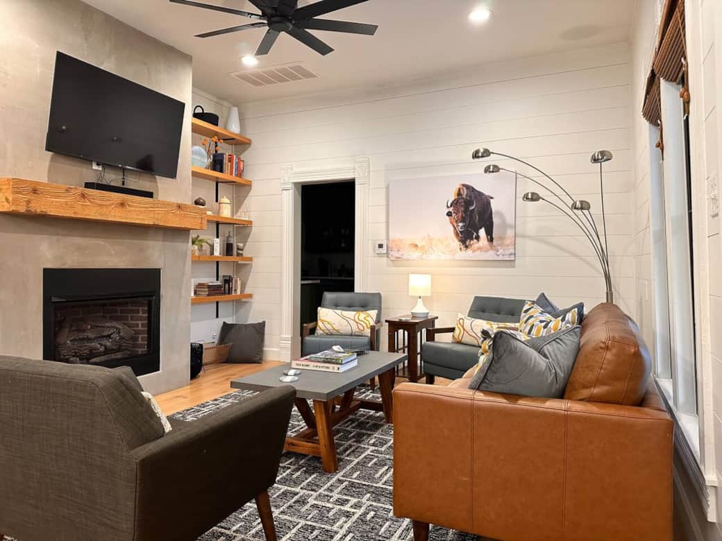 Enjoy movie nights or catch the big game on the mounted smart TV .