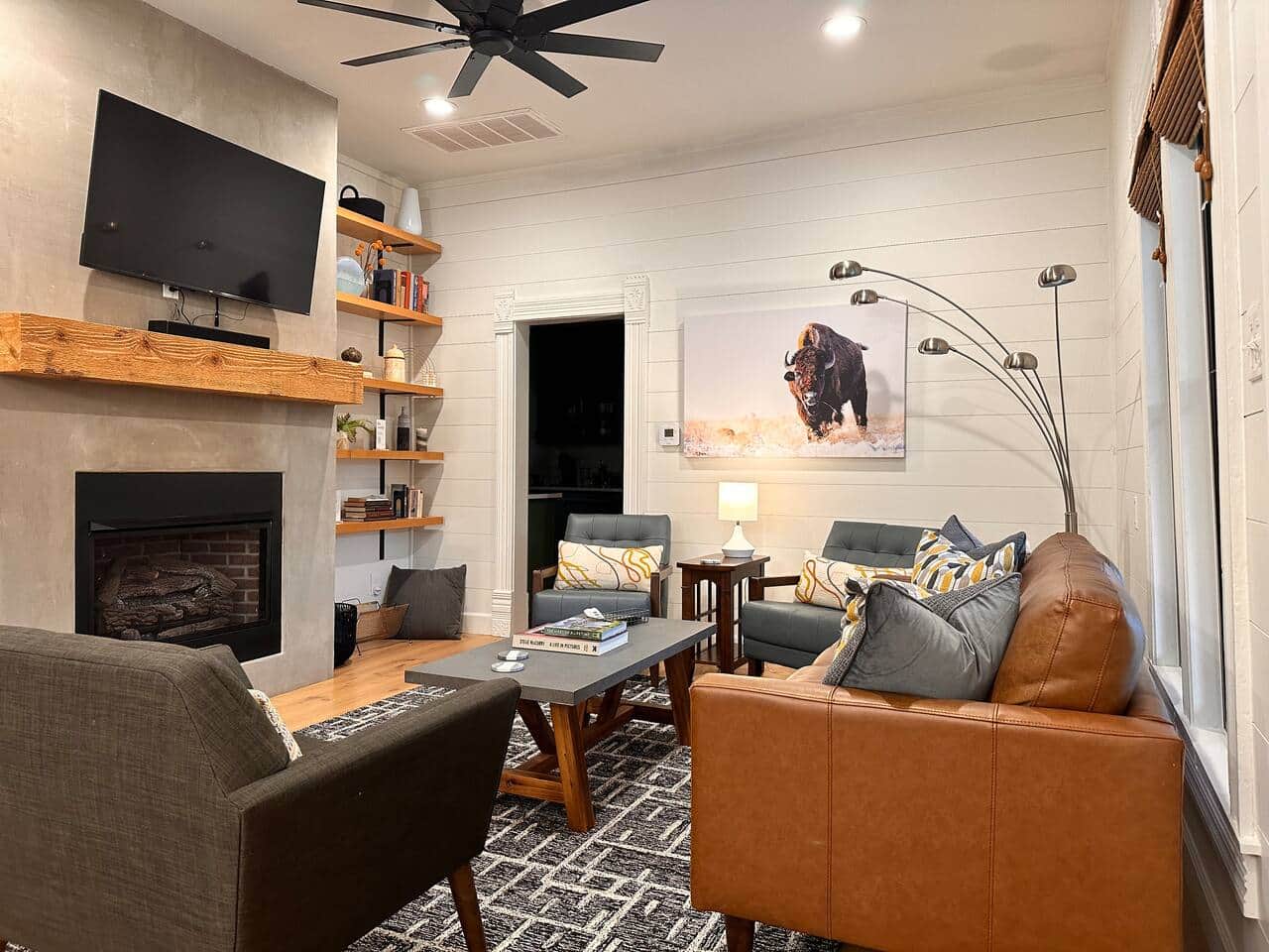 Enjoy movie nights or catch the big game on the mounted smart TV .