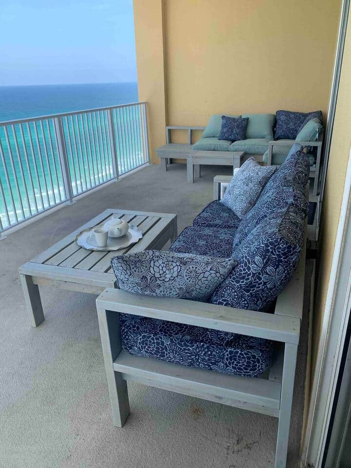 Hand made Japandi style furniture for your relaxation to see sunrises , sunsets and marine life on our huge corner balcony 