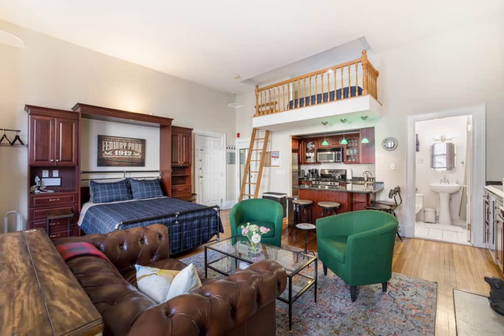 View of Living Area and Ladder to Loft