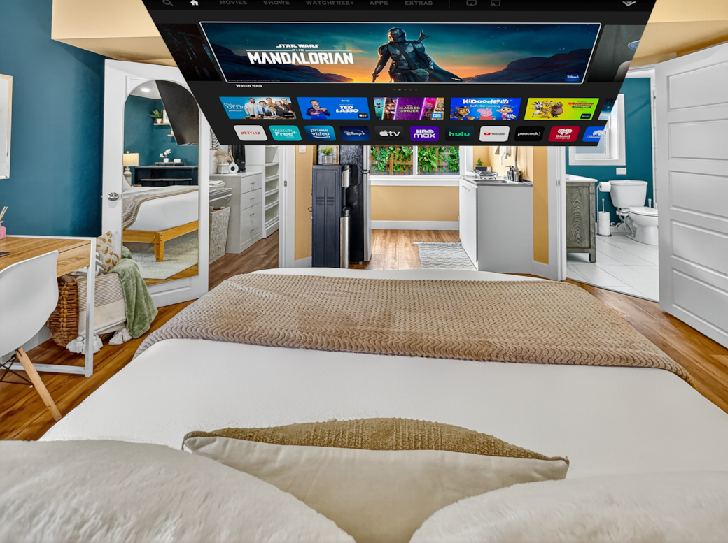 King Bedroom with Smart TV, Ensuite Bathroom, and Workspace