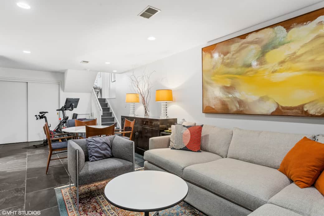 Basement family room with Peloton