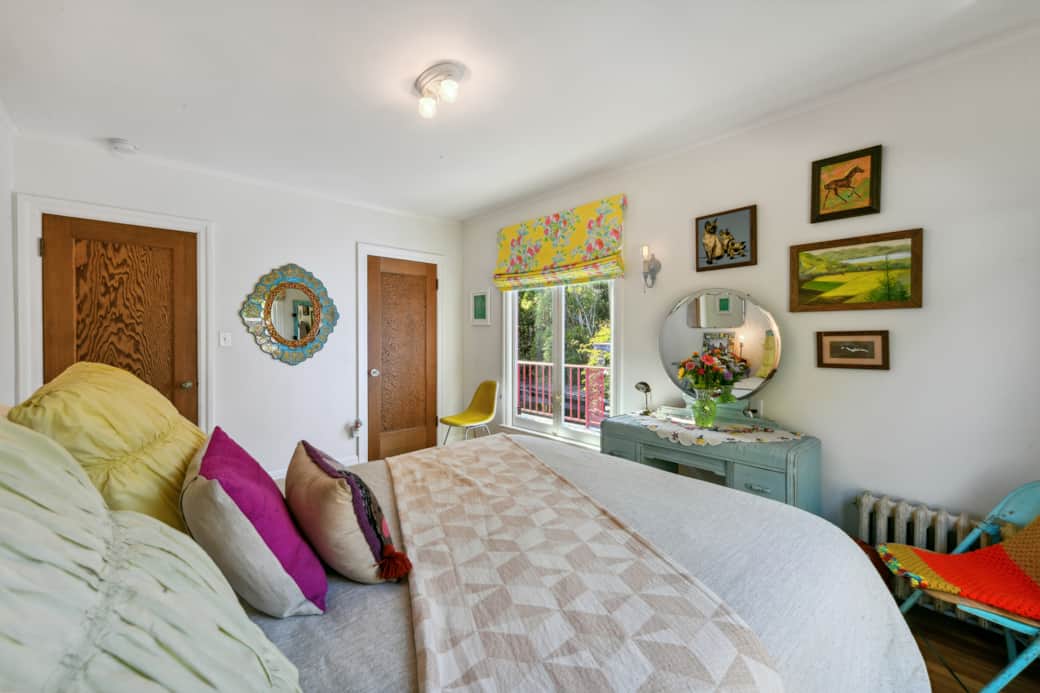 Cozy master bedroom with garden view