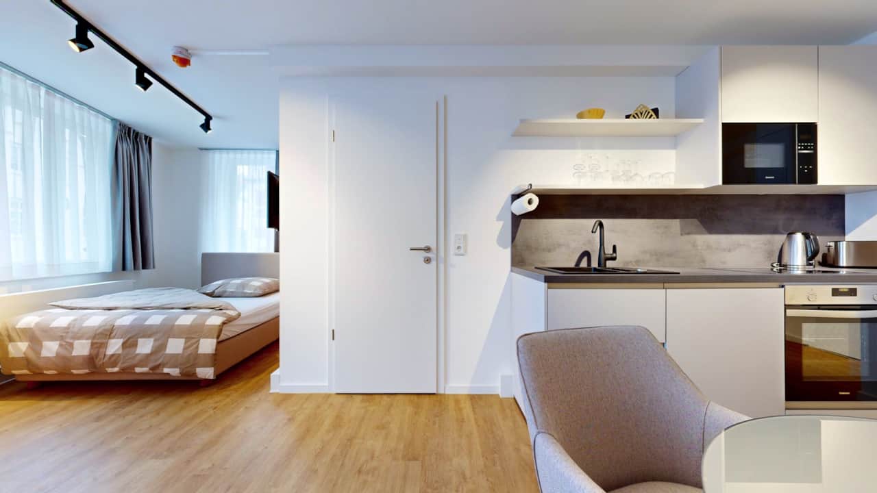 Voll ausgestattete Kitchenette im N°8A Boardinghouse Lüneburg