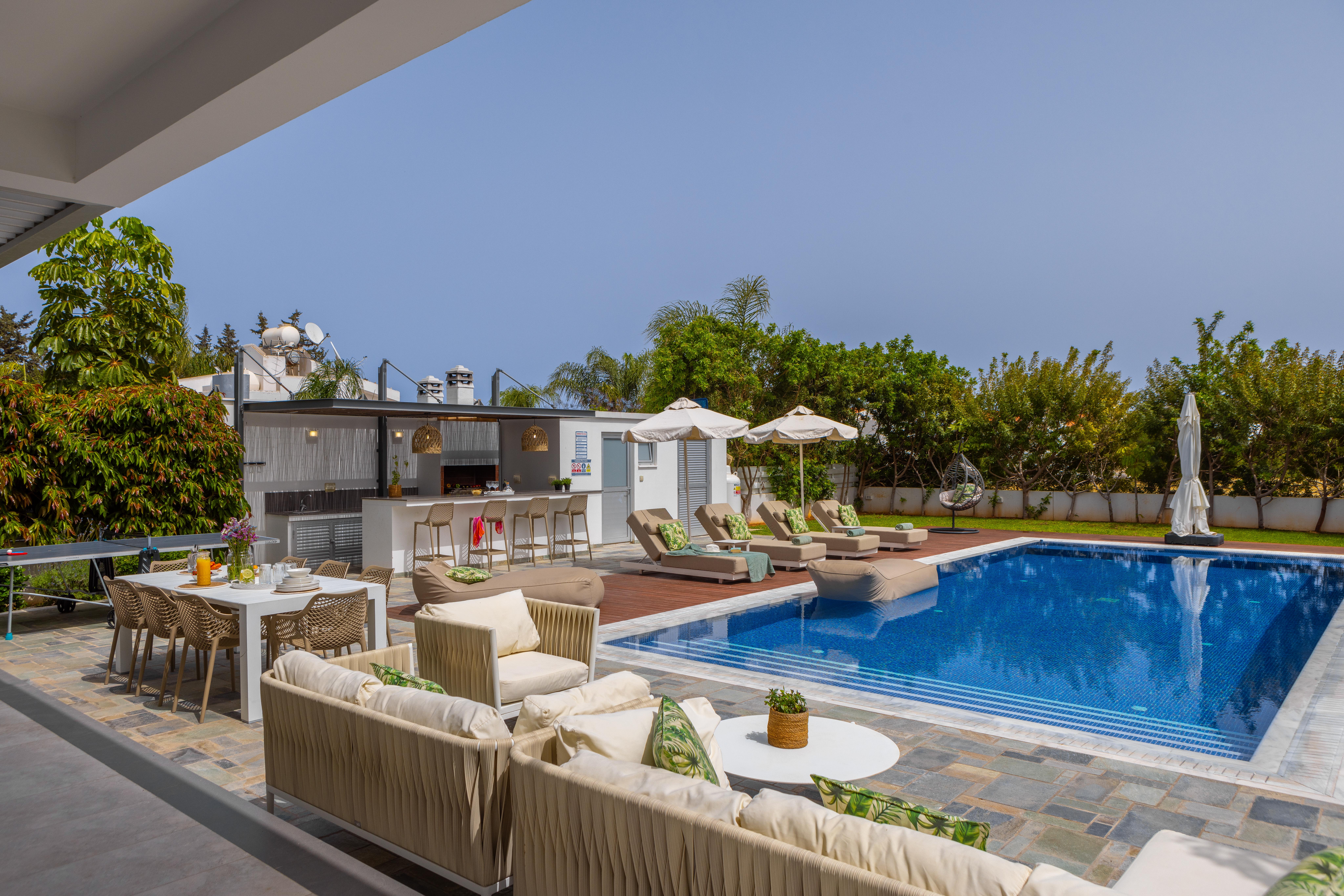Private pool and outdoor living at Purple Luxury Villas in Protaras