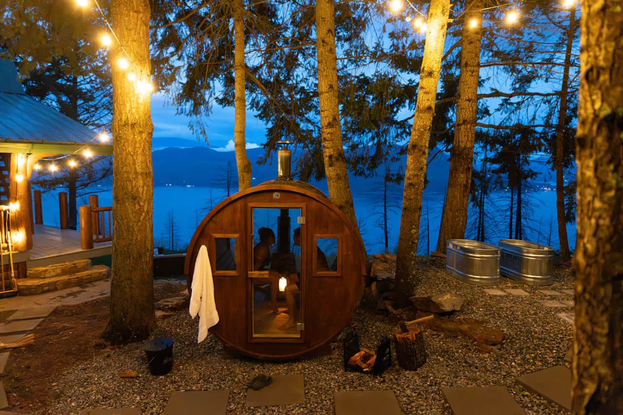 Wood-Fired Sauna at Night
