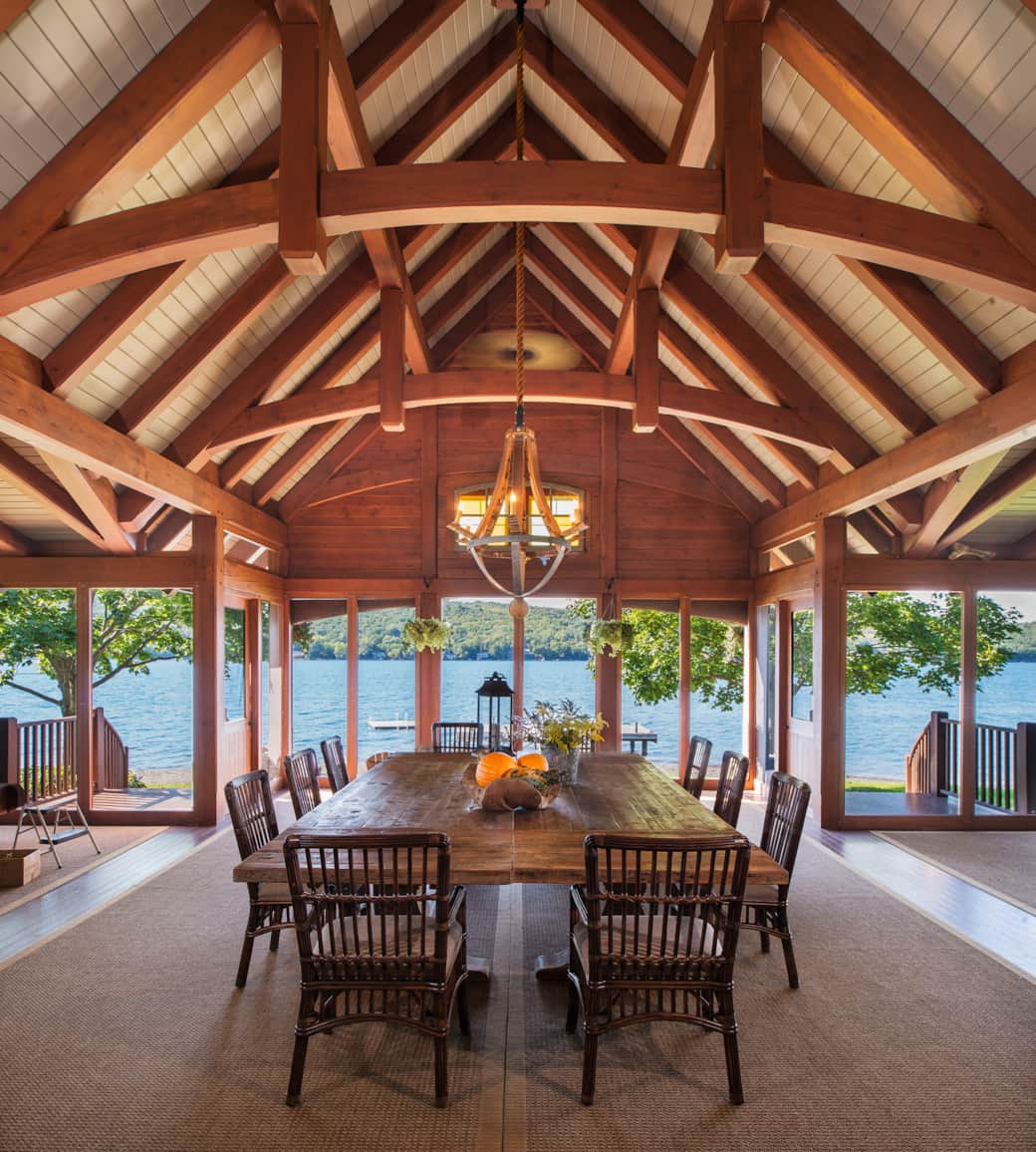 Oversized dining table in screened-in porch Oversized dining table in screened-in porch