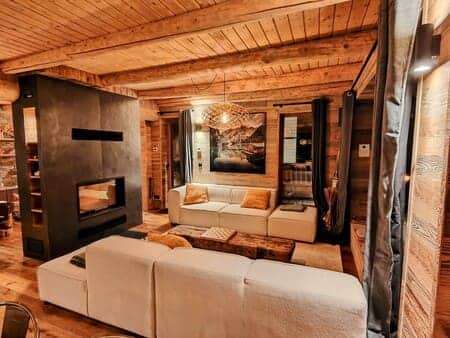 chalet living room with view