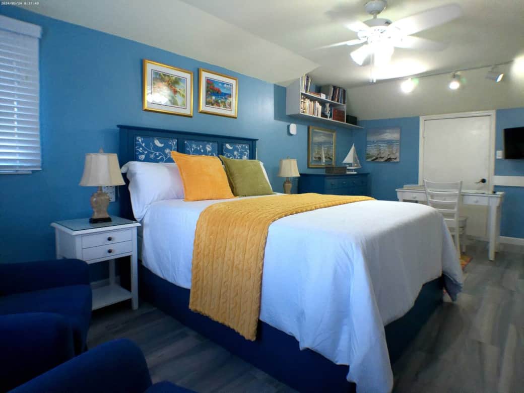 Our 259 square-foot charming bedroom located above street-level will ensure privacy.