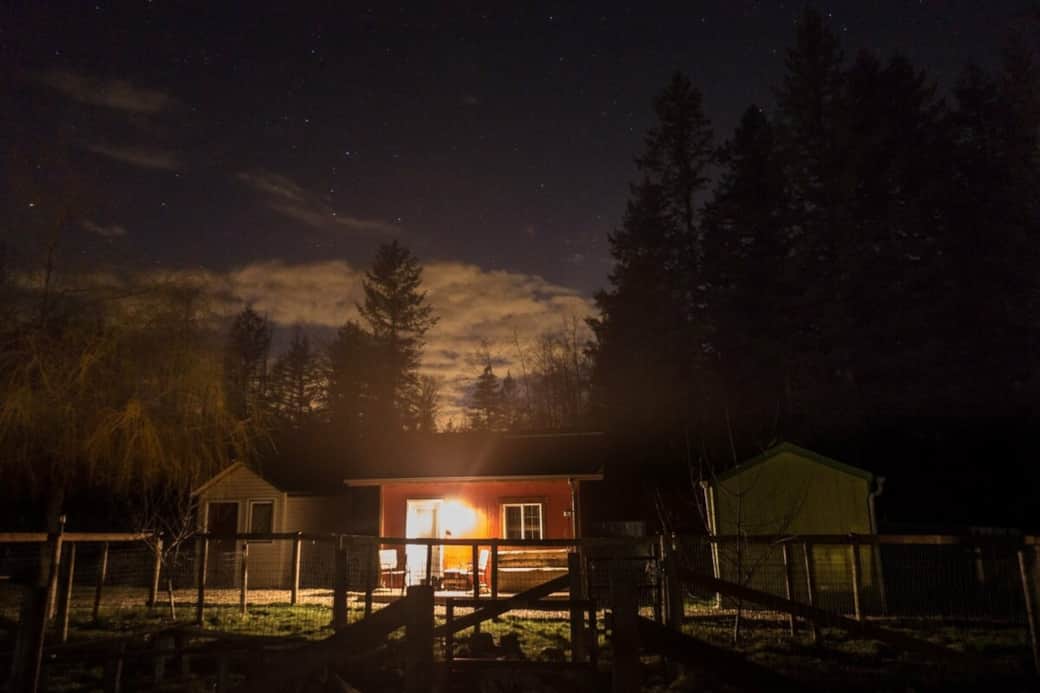 Even glow hits the red cabin Even glow hits the red cabin