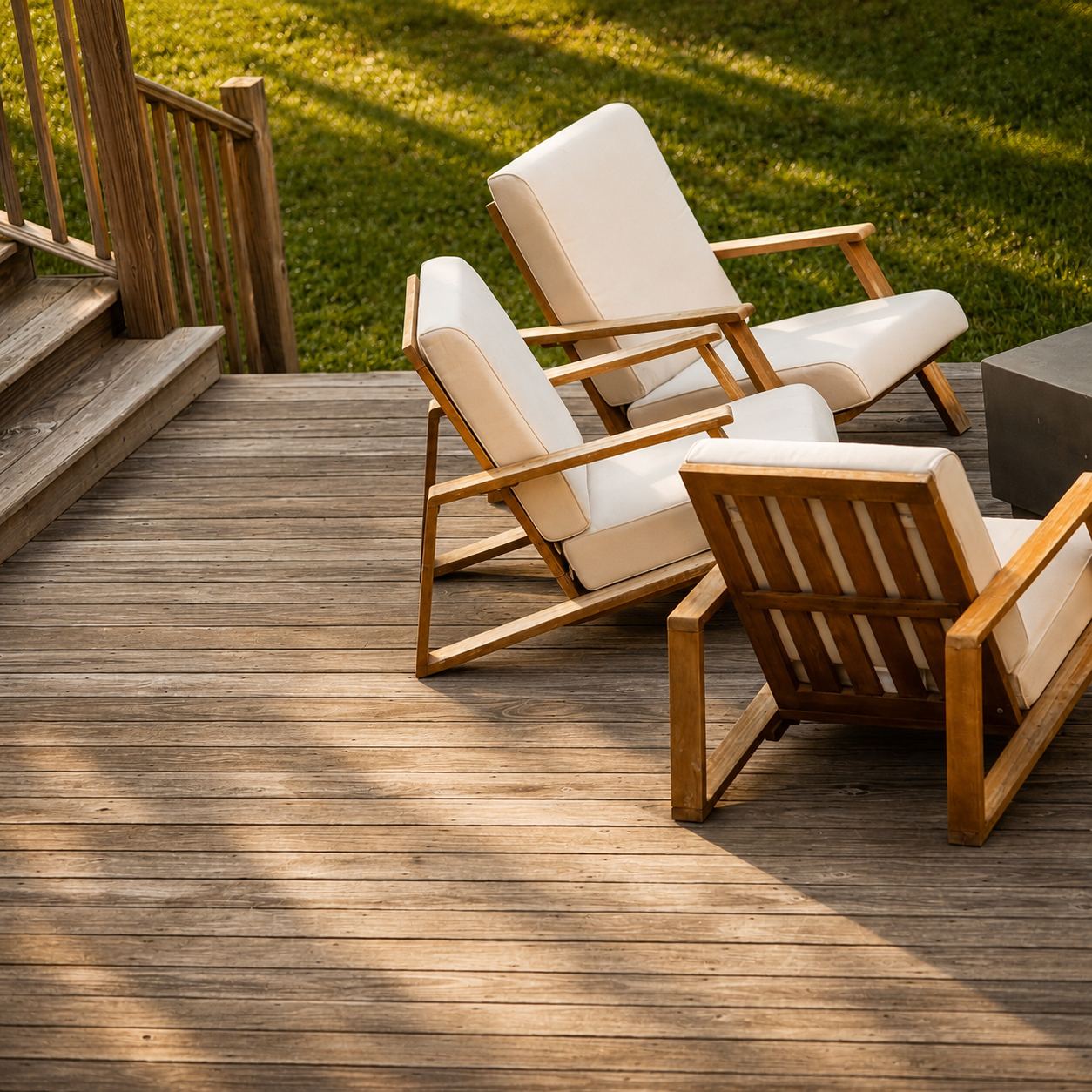 Outdoor deck seating at RivAframe