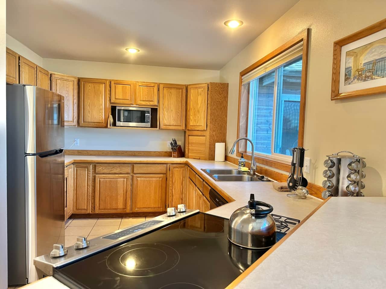 Kitchen overview with fridge