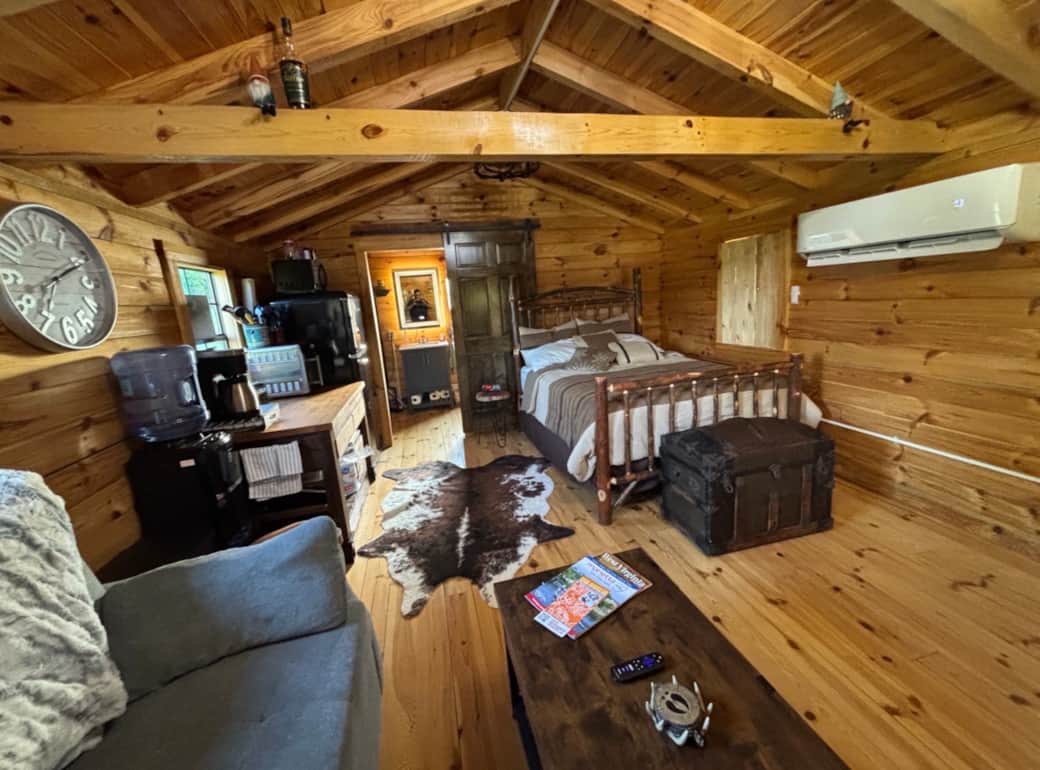 Cozy cabin interior with fullbed