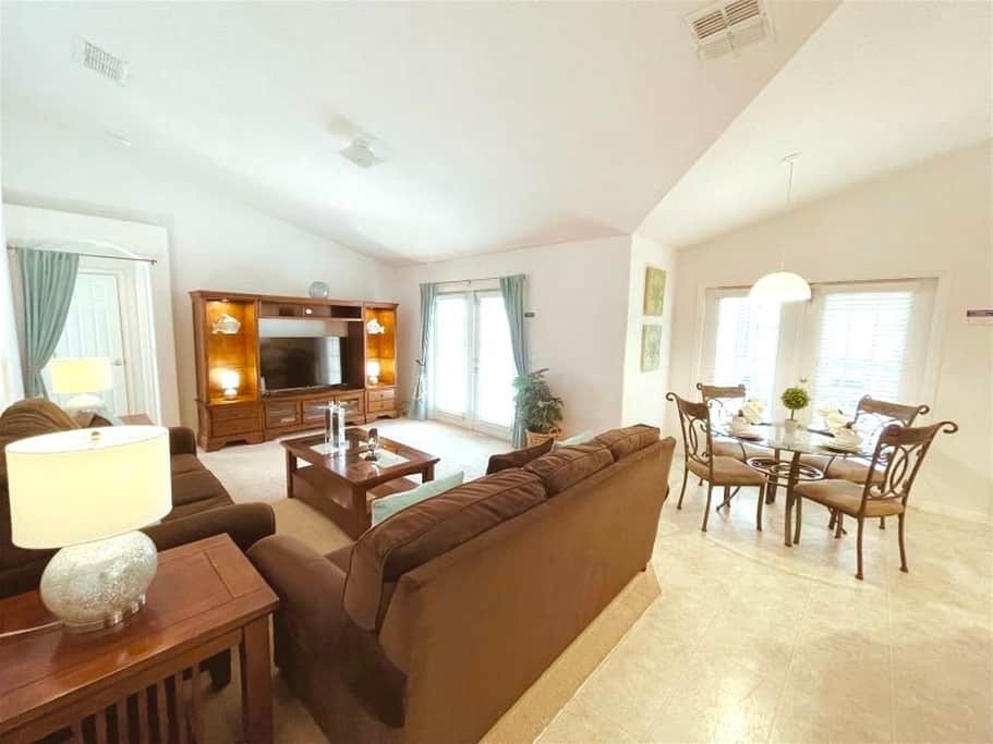 Full view of the family living area and dining area