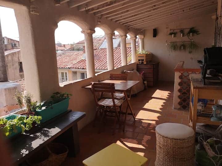 Terrace, view, street, day, outdoor table