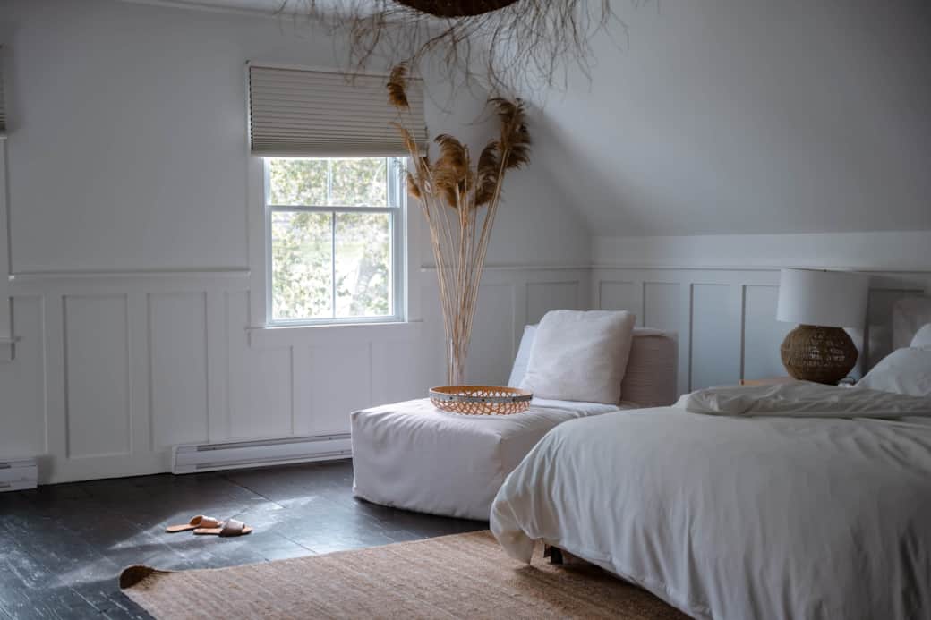 The master bedroom offers particular tranquility due to its location at the rear of the house.