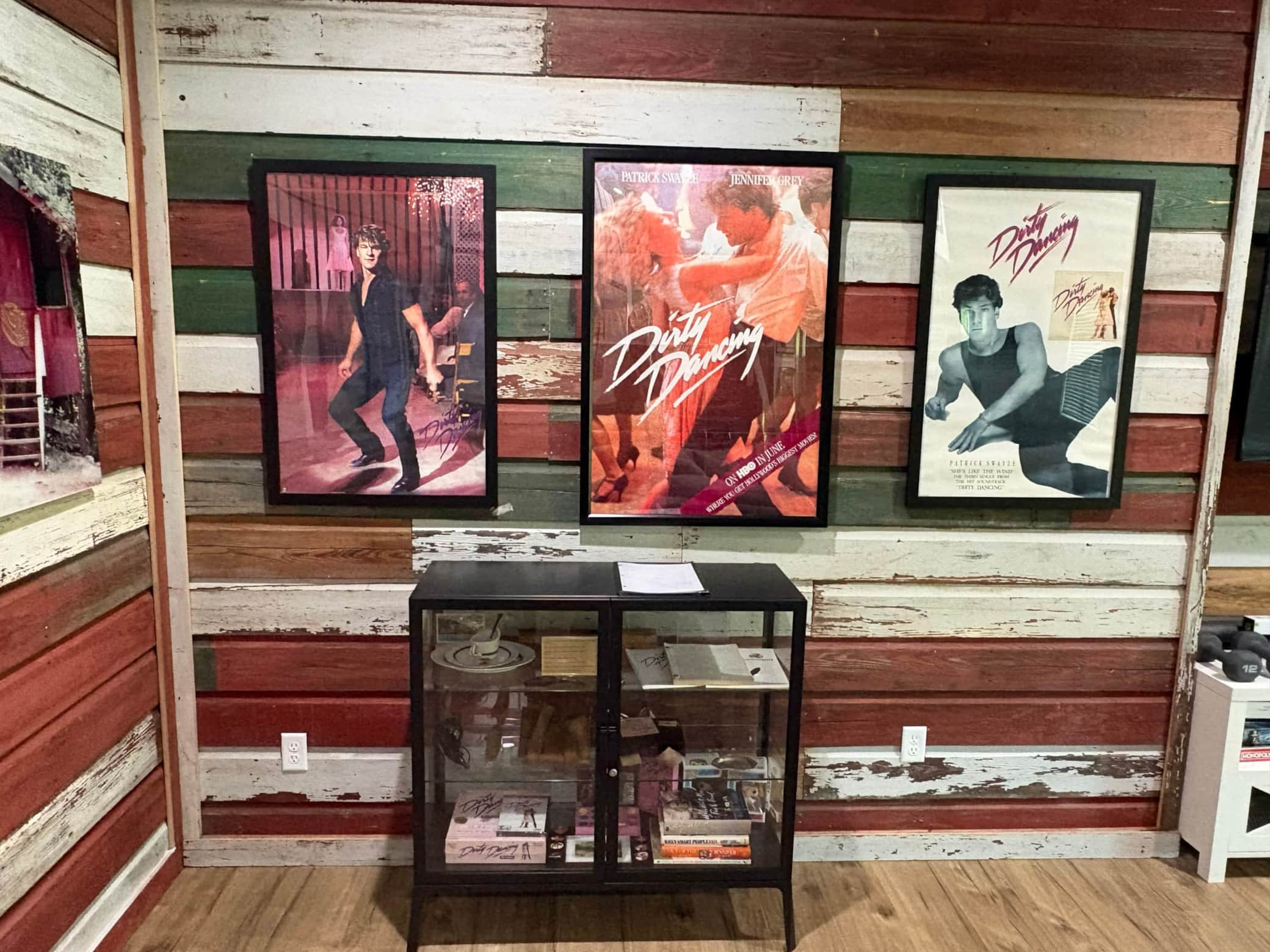 Display case of Last of the Mohicans and Dirty Dancing artificacts