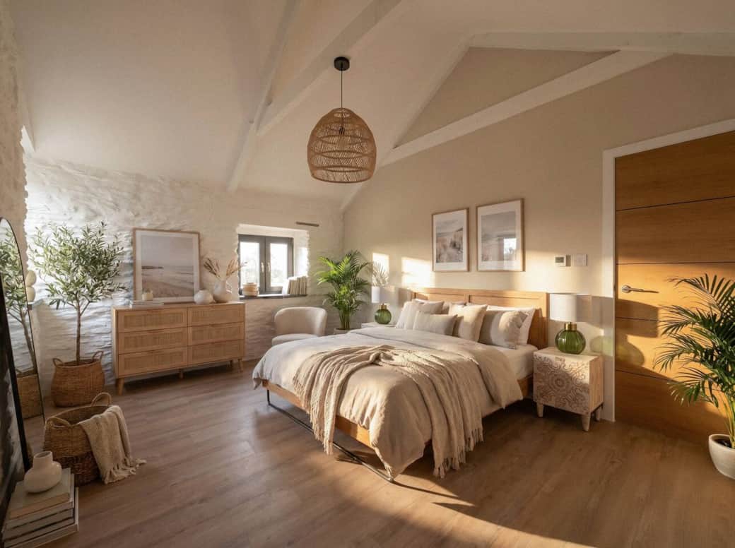Actual photo of the room with CGI furnishings added to show the intended finished interior. All furniture, styling and layouts shown are the real items being installed as part of the current fit-out, due for completion July 2026.