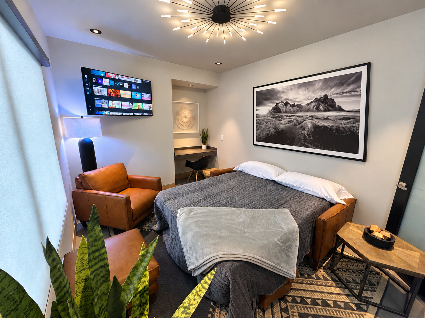 Another view of the study with the queen sleeper sofa opened.