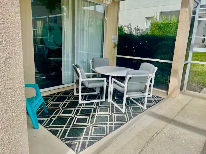 The Lanai provides shade and an area for alfresco dining