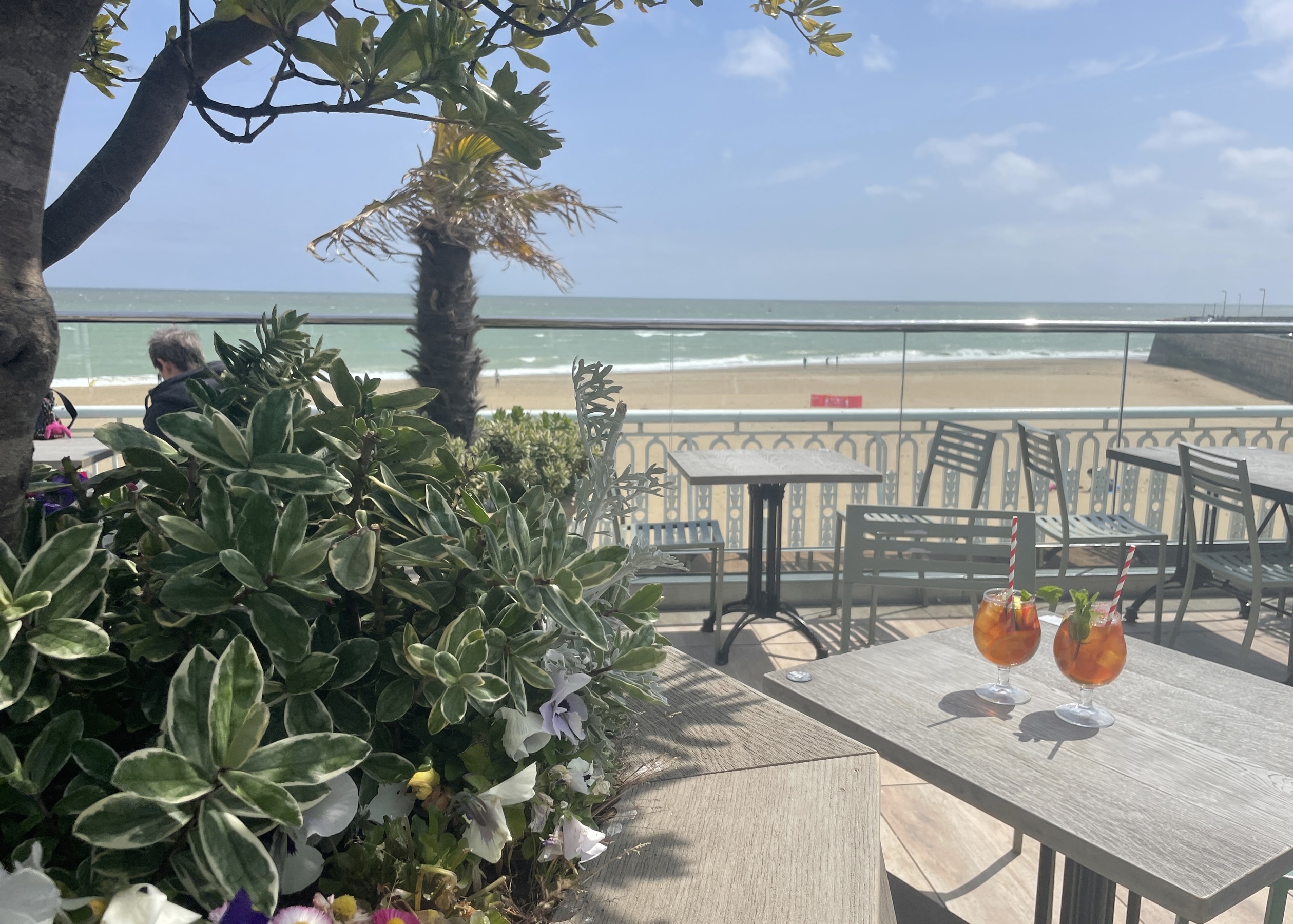 2 glasses of Pimms by the beach