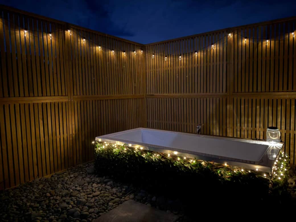 Private Outdoor bath with central tap and room for two.. 