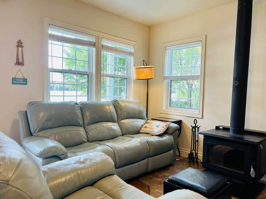 View of the living room with fire place