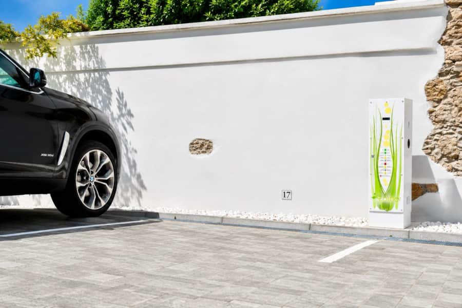 EV charging station at the RENTAL12 private parking facility on Via Sassari 20, Olbia, Sardinia