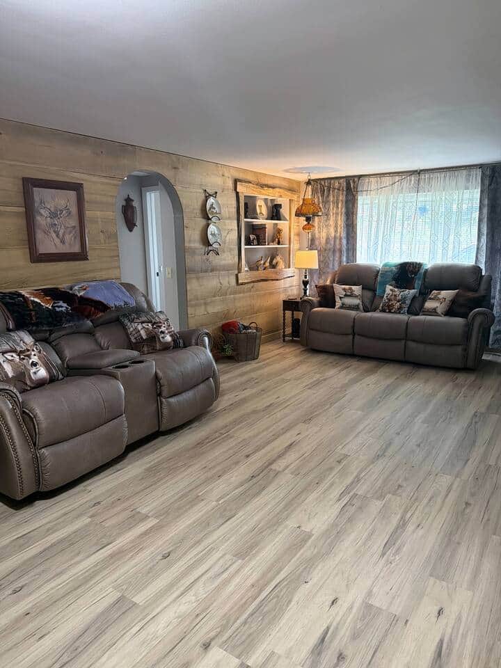Recliner, couch, and loveseat — everyone gets a good seat for movie night.