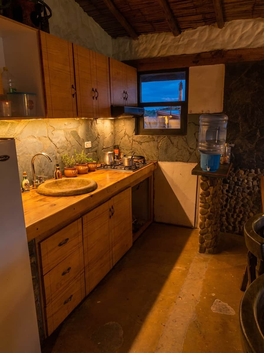 Rustic Kitchen With Stone Wall