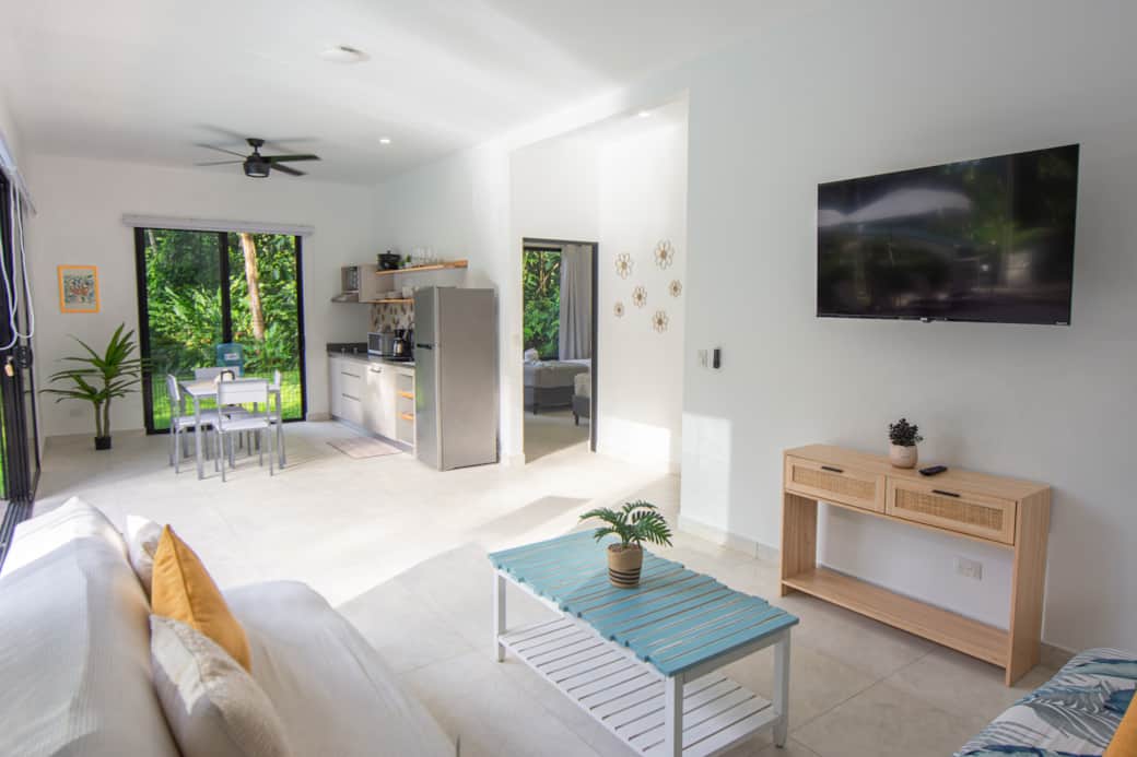 Villas somnara bright living kitchen bedroom view costa rica