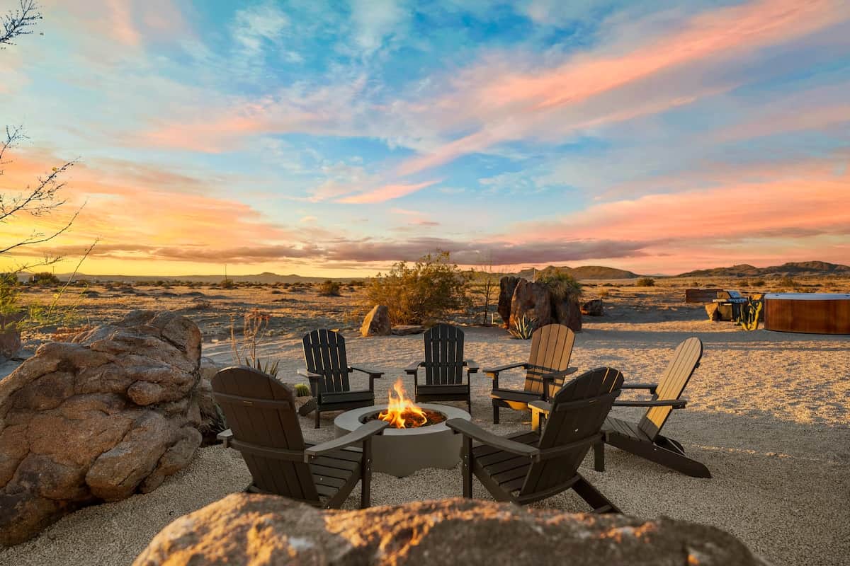 Gather around the glowing propane fire pit in classic Adirondack chairs and get ready as the Milky