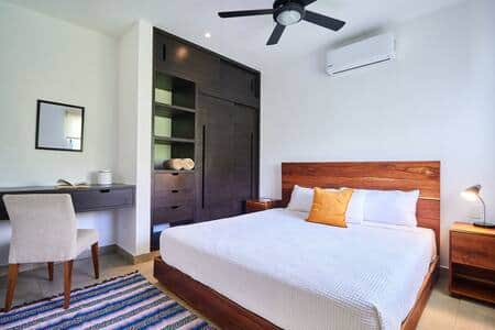 Bedroom oasis: Wardrobe, work desk, complimentary towels.