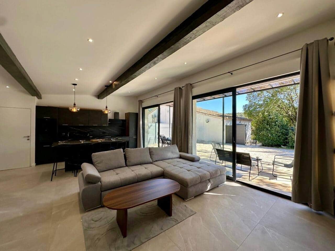 living room, kitchen, TV, terrace