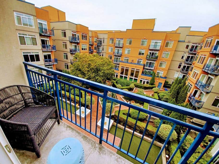 Balcony facing the courtyard garden