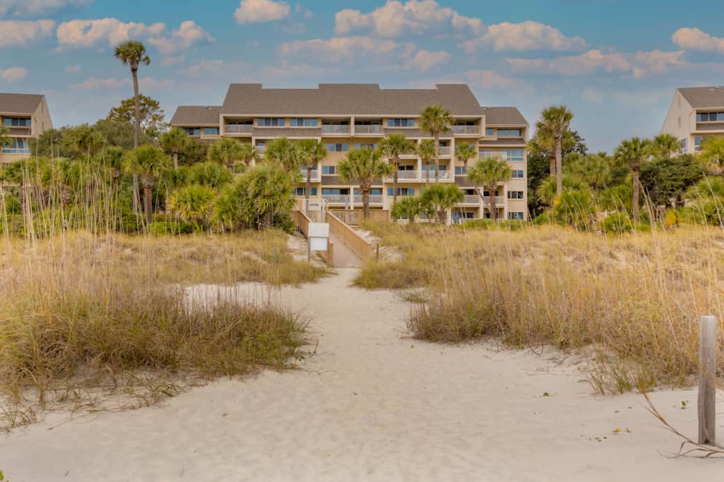View of building and path from beach