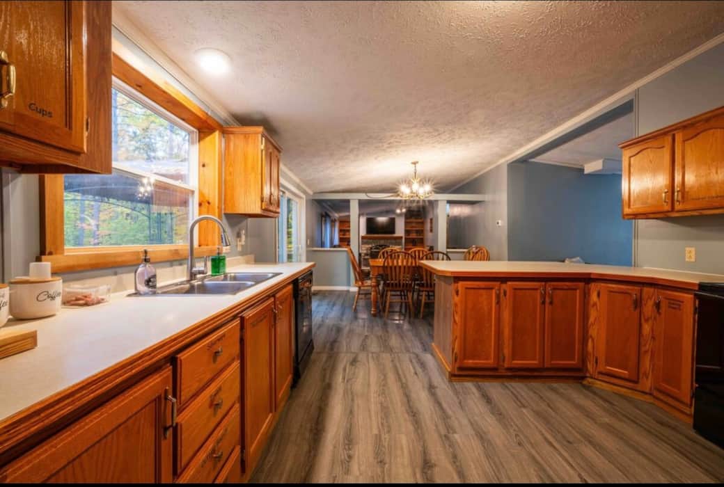 Open floor plan from the living room, dining room and the kitchen