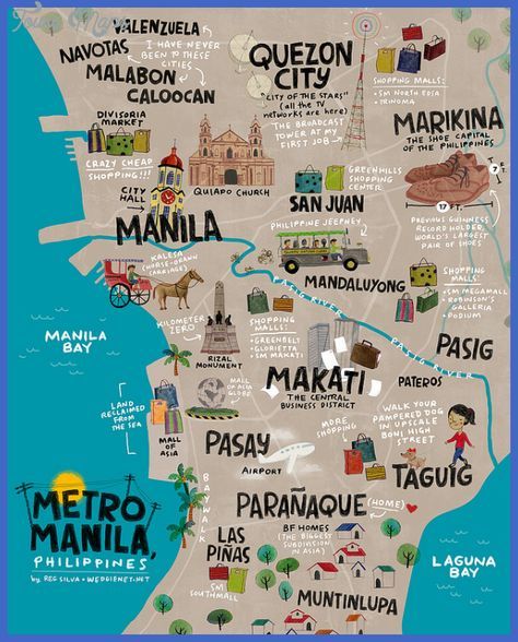 Metro Manila map showing Makati, BGC (Taguig), Pasay, Parañaque (NAIA airport area), Intramuros, Ermita, Malate, and Quezon City