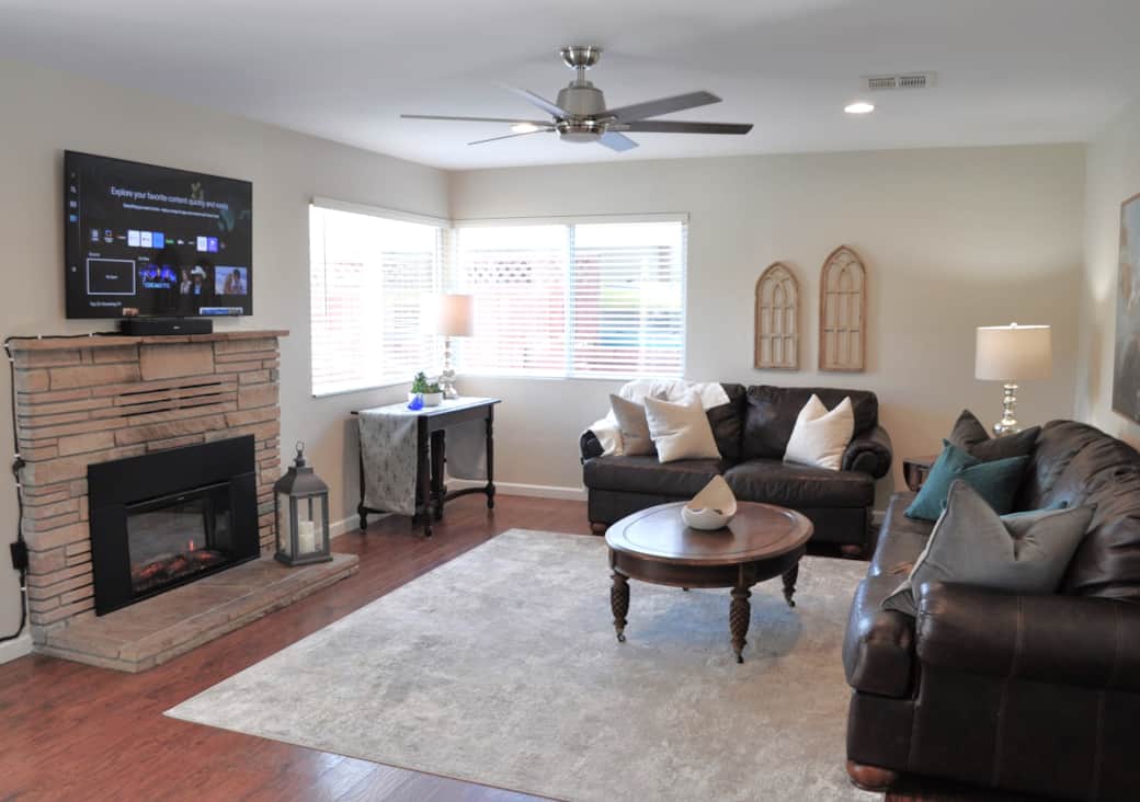 Enjoy the fireplace or TV
