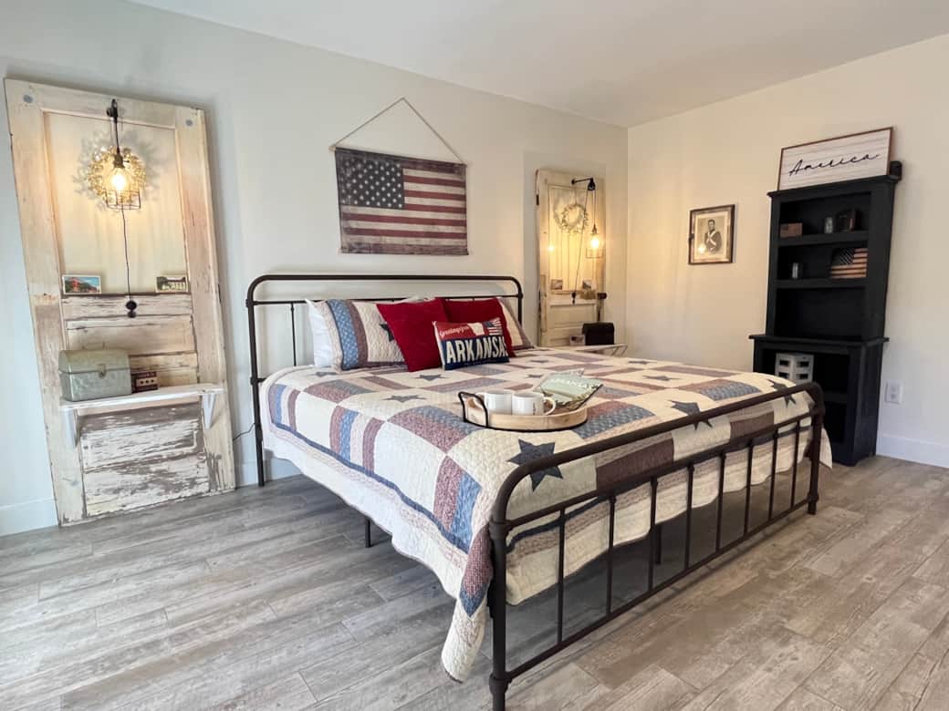 Antique doors have been up-cycled into nightstands