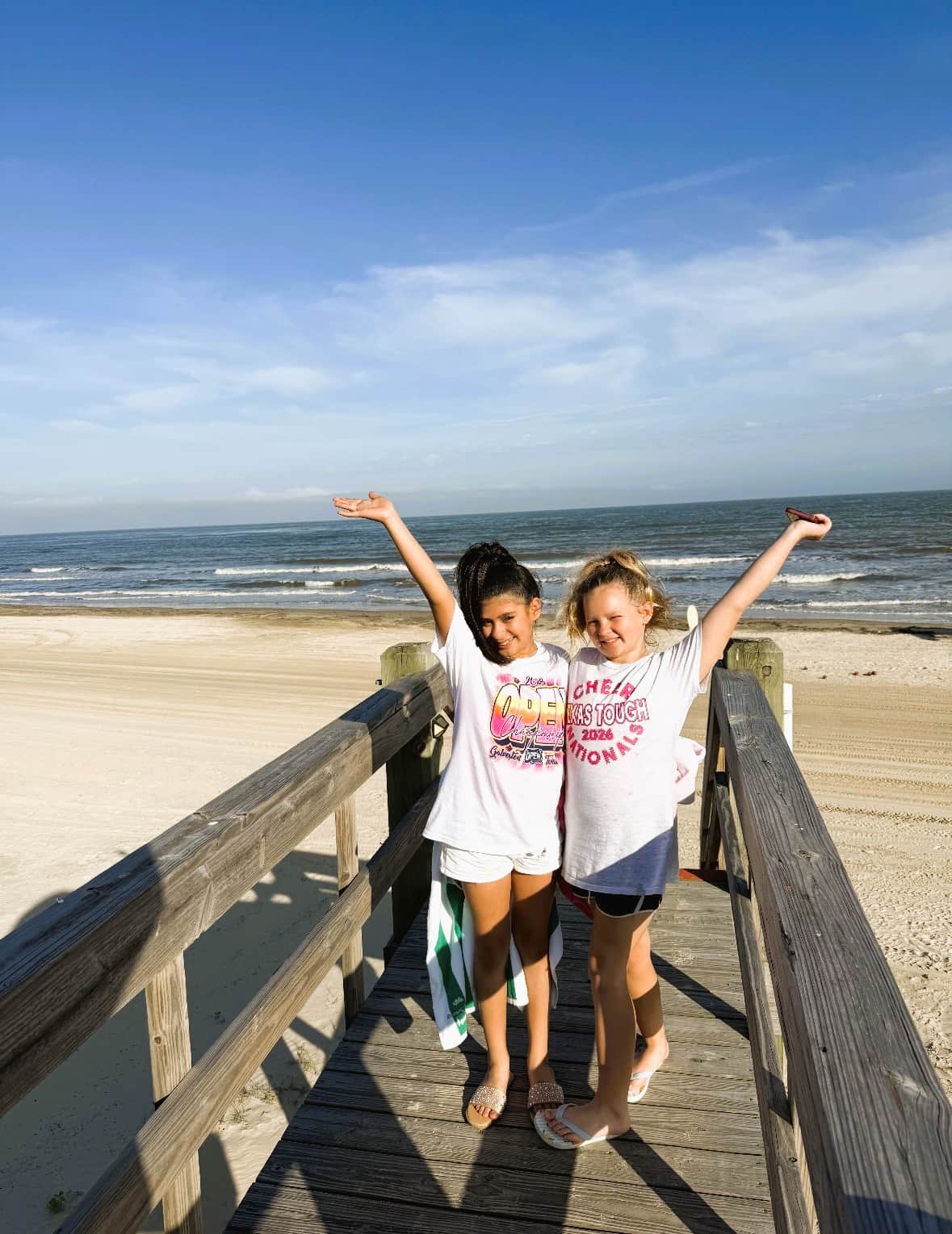 Girls enjoying Crystal Beach during cheer competition weekend