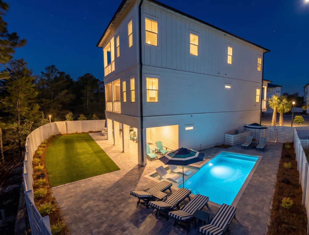 Nightime with private pool 