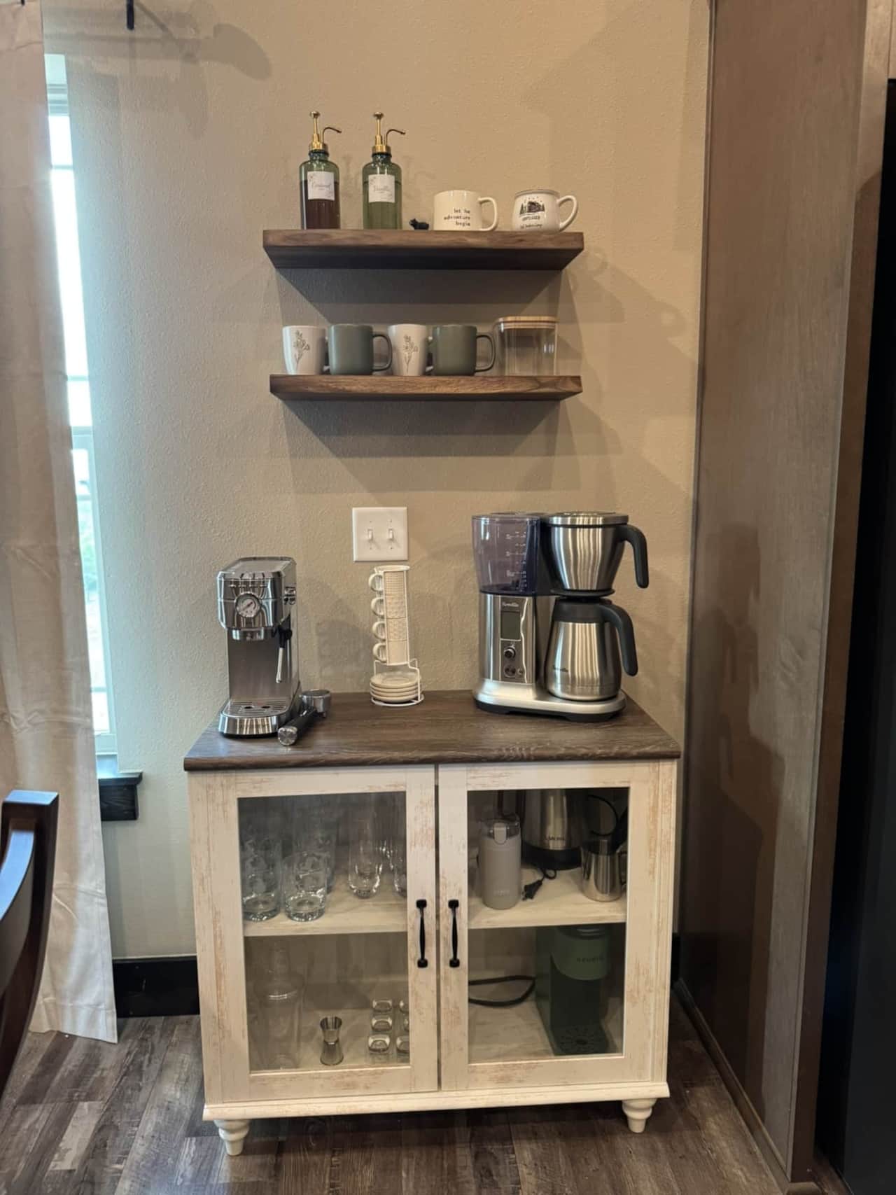 Coffee bar with espresso, drip and Keurig machines