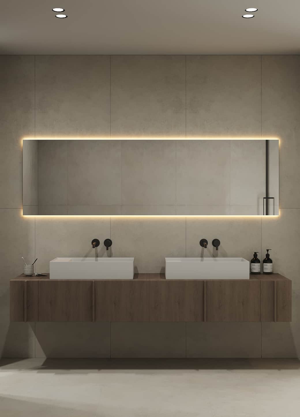 Dual vanity with lit-up mirror